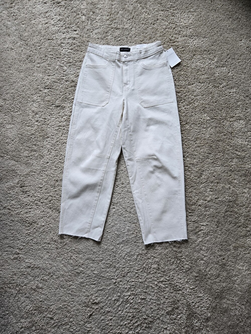 Free Assembly Carpenter Barrel Jeans Womens 4 Raw Hem Vanilla Cream